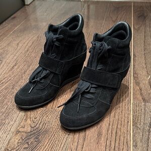 Ash “Bowie” Black Suede Wedge Lace-Up Sneakers